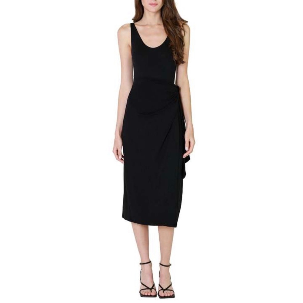 Vince NWOT Black Scoop Neck Wrap Tank Dress Midi Knit Stretch‎ Sleeveless XL